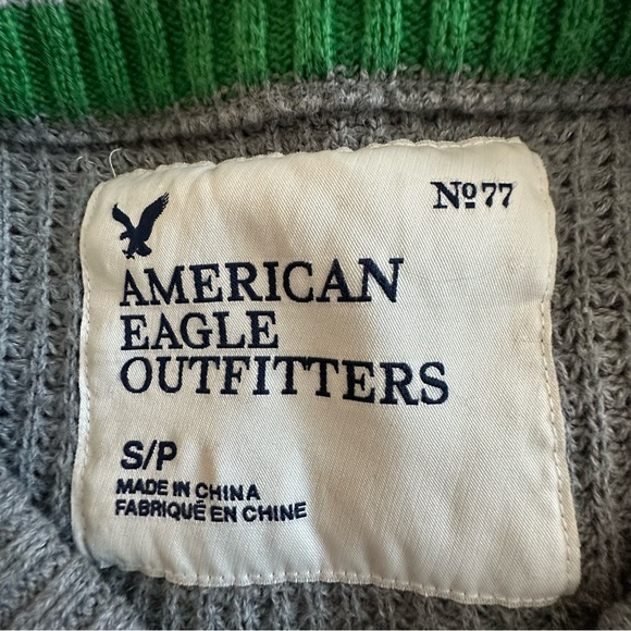 American Eagle Outfitters Men's S Gray/White Cotton & Wool Knit Sleeved Sweater - Picture 10 of 11